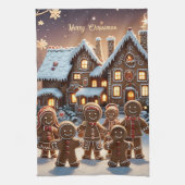 ジンジャーブレッドの家とかわいいジンジャーブレッドの家族 キッチンタオル (縦)