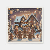 ジンジャーブレッドの家とかわいいジンジャーブレッドの家族 スタンダードカクテルナプキン (正面)