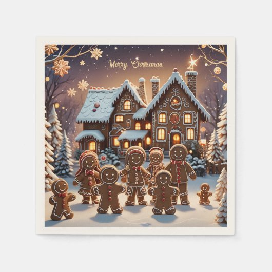 ジンジャーブレッドの家とかわいいジンジャーブレッドの家族 スタンダードカクテルナプキン (正面)