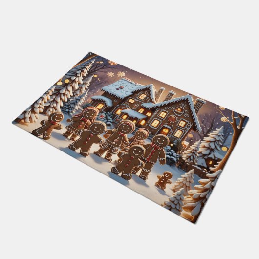 ジンジャーブレッドの家とかわいいジンジャーブレッドの家族 ドアマット (アングル)