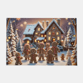 ジンジャーブレッドの家とかわいいジンジャーブレッドの家族 ドアマット (正面)