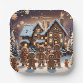ジンジャーブレッドの家とかわいいジンジャーブレッドの家族 ペーパープレート (正面)