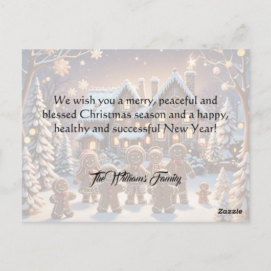 ジンジャーブレッドの家とかわいいジンジャーブレッドの家族 ポストカード (裏面)