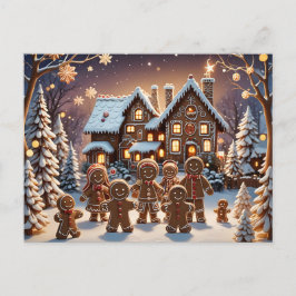 ジンジャーブレッドの家とかわいいジンジャーブレッドの家族 ポストカード