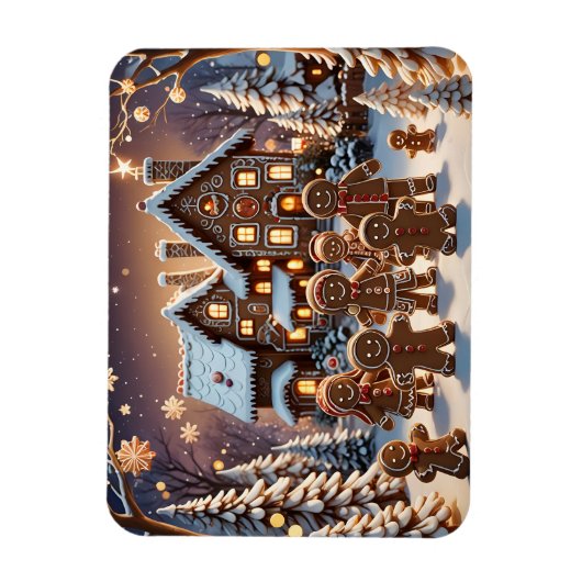 ジンジャーブレッドの家とかわいいジンジャーブレッドの家族 マグネット (縦)