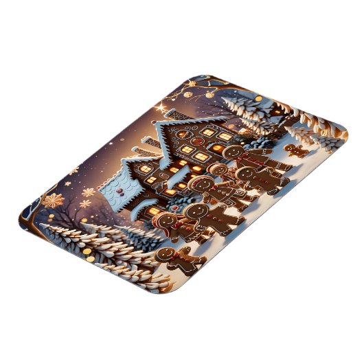 ジンジャーブレッドの家とかわいいジンジャーブレッドの家族 マグネット (左側)