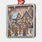 ジンジャーブレッドの家とかわいいジンジャーブレッドの家族 メタルオーナメント (左)