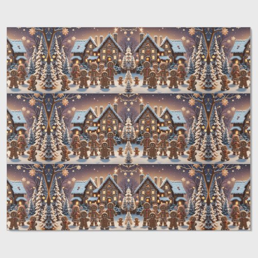 ジンジャーブレッドの家とかわいいジンジャーブレッドの家族 ラッピングペーパー (フラット)