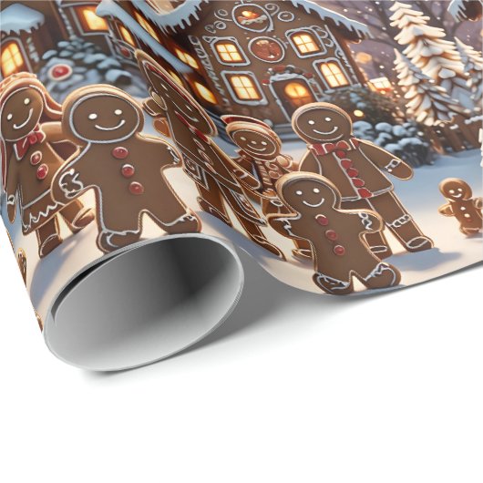 ジンジャーブレッドの家とかわいいジンジャーブレッドの家族 ラッピングペーパー (ロールコーナー)