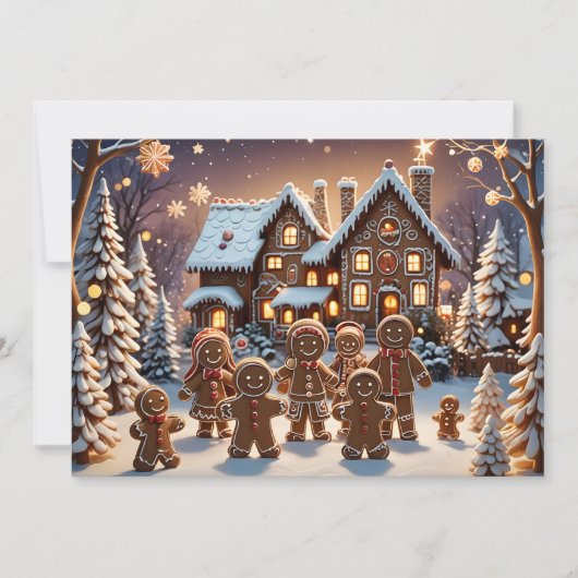 ジンジャーブレッドの家とかわいいジンジャーブレッドの家族 招待状 (正面)