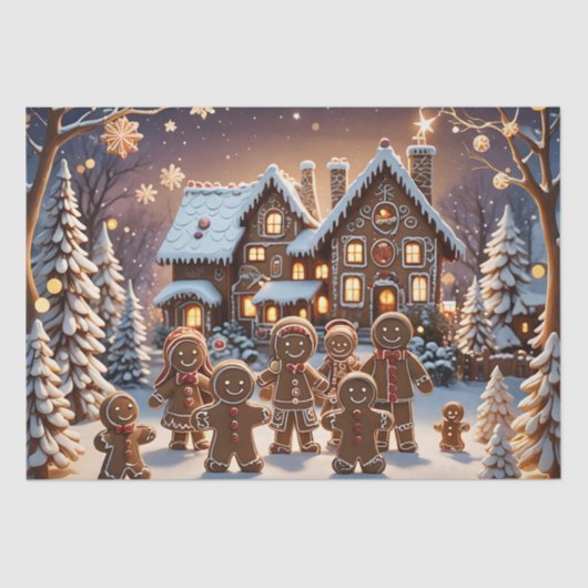 ジンジャーブレッドの家とかわいいジンジャーブレッドの家族 薄葉紙 (正面)