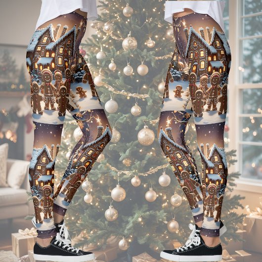 ジンジャーブレッドの家と可愛いジンジャーブレッドの家族，おもしろい レギンス