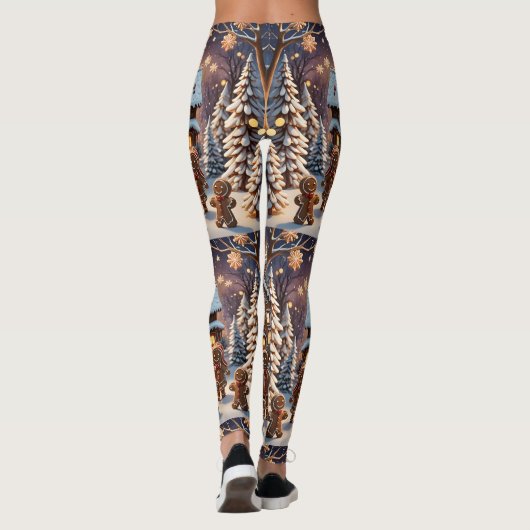 ジンジャーブレッドの家と可愛いジンジャーブレッドの家族，おもしろい レギンス (裏面)