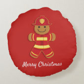 ジンジャーブレッドの消防士|の円形の枕 ラウンドクッション (裏面)