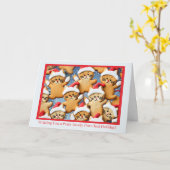 ジンジャーブレッドの猫のクリスマス ホリデー クッキー カード (黄色い花)