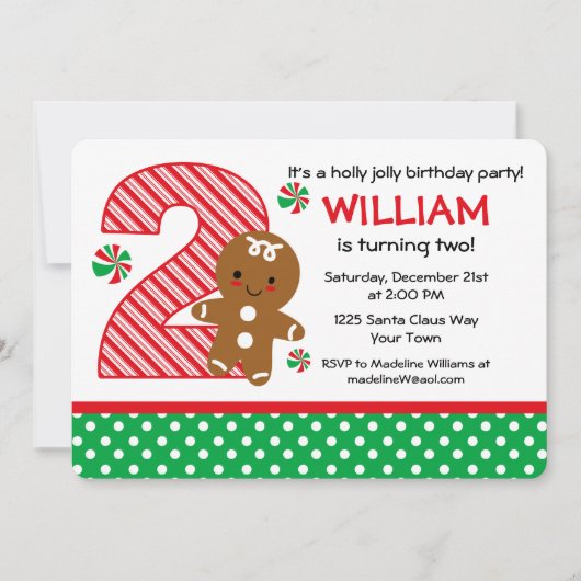 ジンジャーブレッドの男の子の第2誕生日 招待状 (正面)