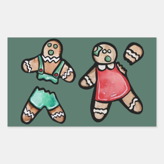 ジンジャーブレッドカップルのスナップジンジャーブレッドマンクッキー 長方形シール (正面)