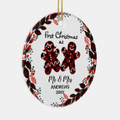 ジンジャーブレッドカップル初めてのクリスマスバッファロープレイド セラミックオーナメント (右)