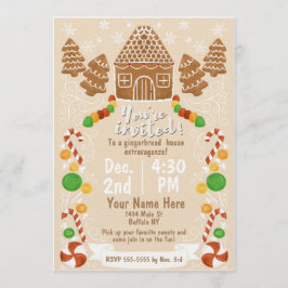 ジンジャーブレッドカラフルハウスクリスマスキャンディ 招待状
