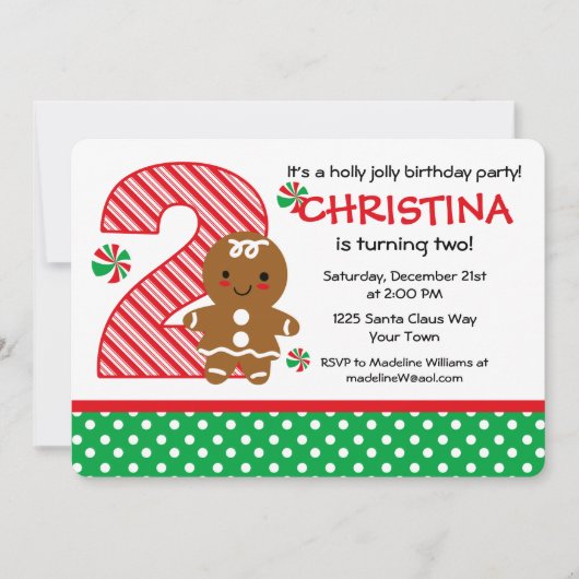 ジンジャーブレッドガール 2歳の誕生日 招待状 (正面)