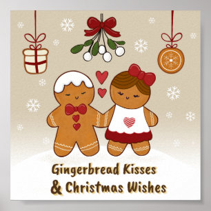 ジンジャーブレッドキスとクリスマスの願い – おもしろいプリント ポスター