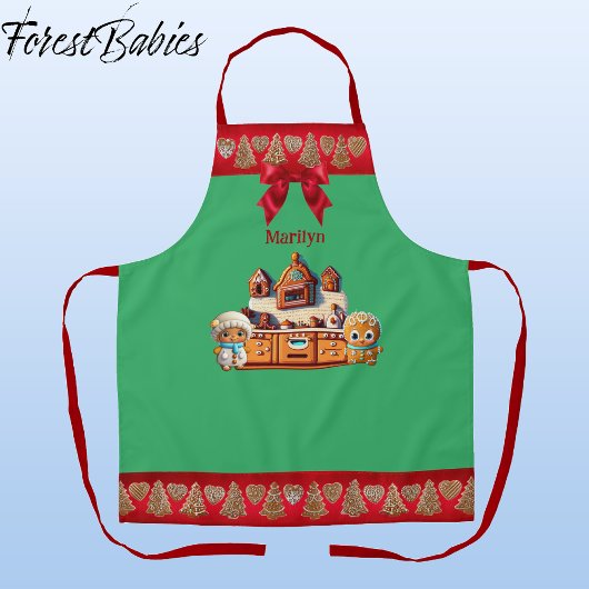 ジンジャーブレッドキッチンボーイ&ガールクッキーのグラフィック エプロン