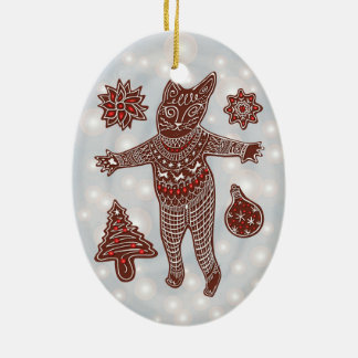 ジンジャーブレッドキャットとクッキーのクリスマスツリーオーナメント セラミックオーナメント