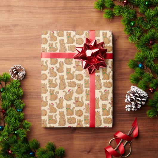 ジンジャーブレッドキャットのクリスマスクッキー ラッピングペーパー (クリスマスギフト)