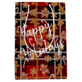 ジンジャーブレッドクッキーとキャンディーケーンズのプレイドミディアム ミディアムペーパーバッグ (正面)