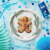 ジンジャーブレッドクッキーとクリスマスホリー ペーパープレート (パーティー)