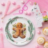 ジンジャーブレッドクッキーとクリスマスホリー ペーパープレート (パーティー)