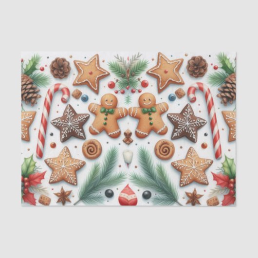 ジンジャーブレッドクッキーのキャンディーケーンと松 薄葉紙 (正面)