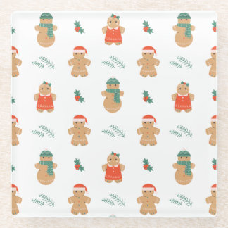 ジンジャーブレッドクッキーのクリスマスパターン ガラスコースター