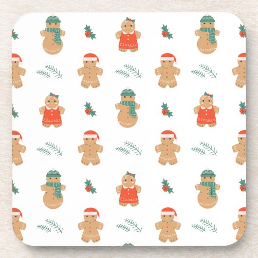 ジンジャーブレッドクッキーのクリスマスパターン コースター (正面)