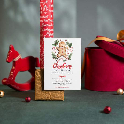 ジンジャーブレッドクッキーのクリスマスベビーシャワー 招待状