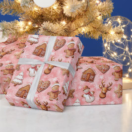 ジンジャーブレッドクッキーのクリスマス ラッピングペーパー
