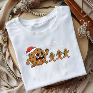 ジンジャーブレッドクッキーのTシャツ サンタの帽子付き ルームウェア Tシャツ