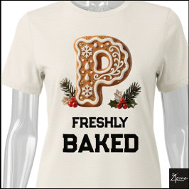 ジンジャーブレッドクッキークリスマスのイニシャルレターP トライブレンドTシャツ