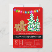 ジンジャーブレッドクッキークリスマスツリーライトフェスティバルレッド 招待状 (正面)