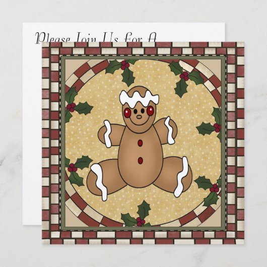 ジンジャーブレッドクッキークリスマスパーティの招待状 招待状 (正面/裏面)