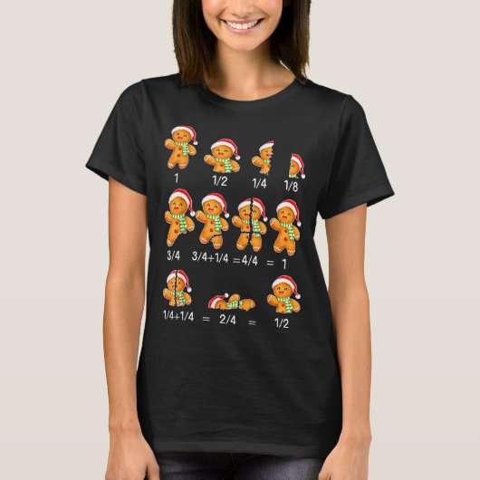 ジンジャーブレッドクッキーサンタ帽子分数数学教師 Tシャツ (正面)