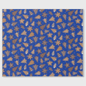 ジンジャーブレッドクッキーズブルーレトロクリスマス ラッピングペーパー (フラット)