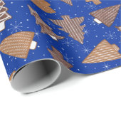 ジンジャーブレッドクッキーズブルーレトロクリスマス ラッピングペーパー (ロールコーナー)