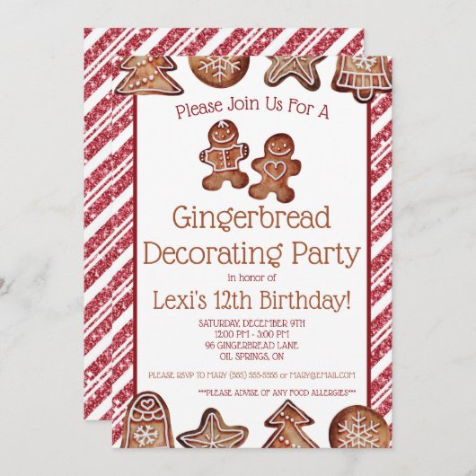 ジンジャーブレッドクッキーデコレーション パーティー 招待状 (正面/裏面)