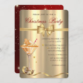 ジンジャーブレッドクッキードリンクボウ金ゴールドクリスマスパーティー 招待状 (正面/裏面)