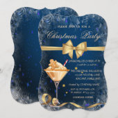 ジンジャーブレッドクッキードリンク ボウ ブルー クリスマス 招待状 (正面/裏面)