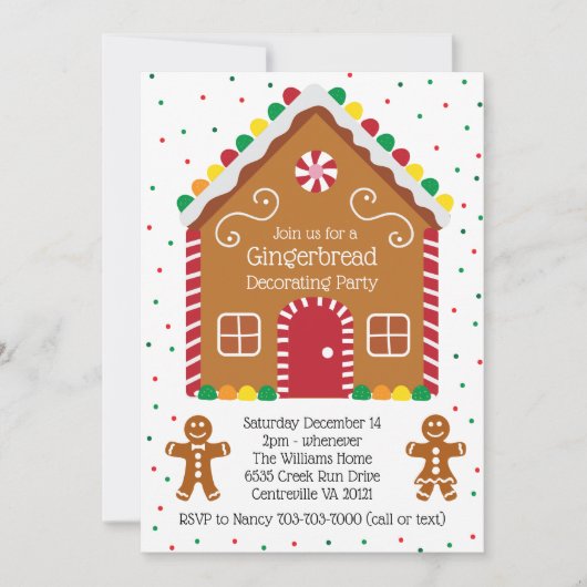 ジンジャーブレッドクッキーホリデ飾ーズパーティー 招待状 (正面)