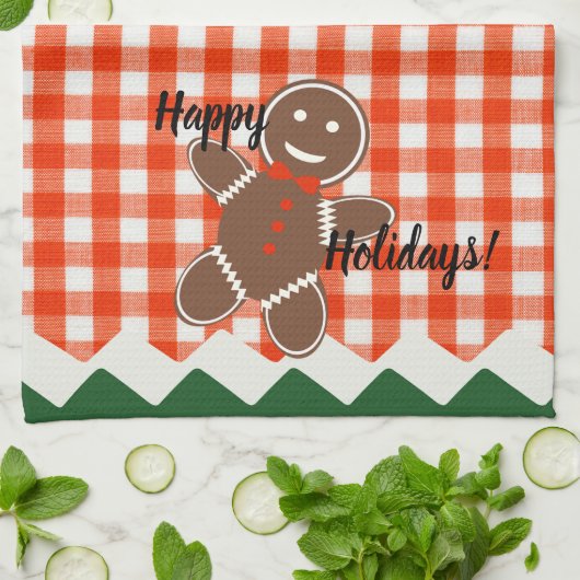 ジンジャーブレッドクッキーレッドチェックギンガム キッチンタオル (折り畳み)