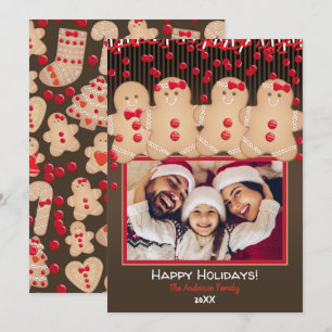 ジンジャーブレッドクッキー家族のクリスマス ホリデー写真 招待状
