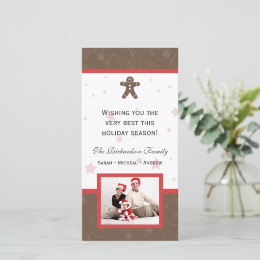 ジンジャーブレッドクッキー幸せなホリデーズファミリーフォトカー シーズンカード (スタンド正面)